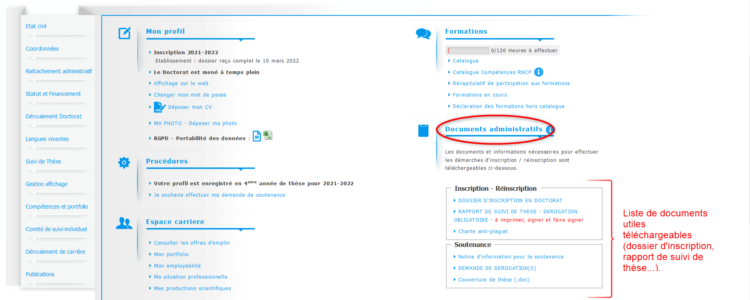 Copie d'écran ADUM documents administratifs