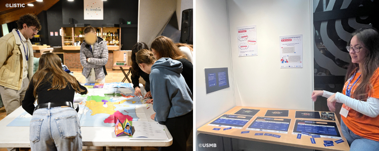 Présentations de deux ateliers autour des mobilités internationales par deux étudiants relais internationaux. Crédit : Christophe Lin-Kwong-Chon à gauche, USMB à droite.