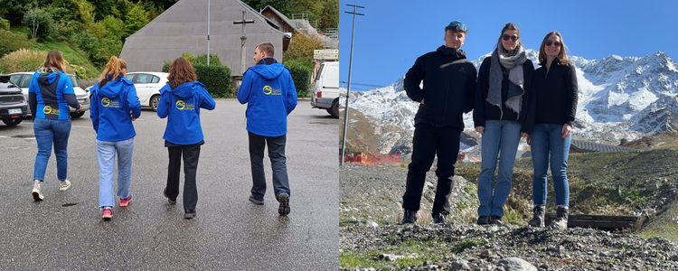 Le groupe travaillant pour Grand Chambéry sur le terrain en compagnie de sa référente. Le groupe travaillant pour la commune des Belleville sur le secteur du Cairn (Val Thorens).