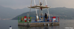 Plateforme de carottage du Centre de Carottage Français (CCF, CNRS) sur le lac d'Iseo en 2018